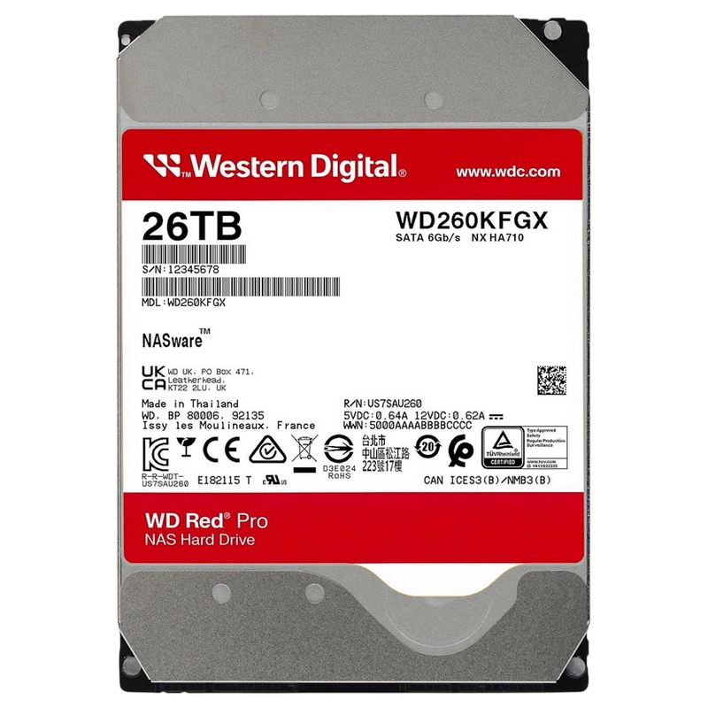 3.5" HDD 26.0TB-SATA-512MB Western Digital "Red Pro (WD260KFGX)", NAS, CMR, 7200rpm, 2.5M (MTBF)