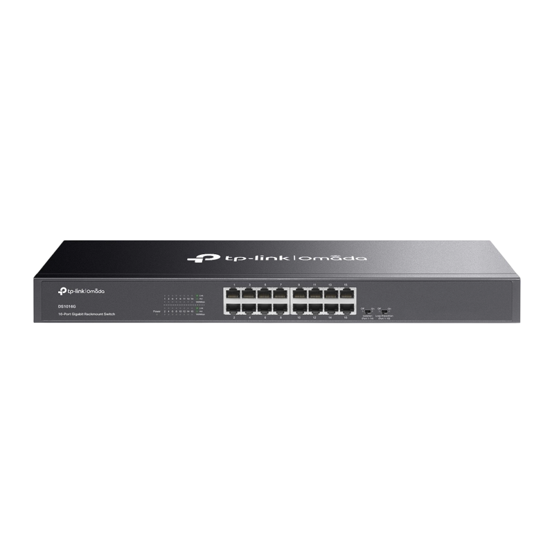 16-port 10/100/1000Mbps Switch TP-LINK "DS1016G", Isolation, Loop Prevention, QoS, 1U 19" Rack Mount, Metal Case