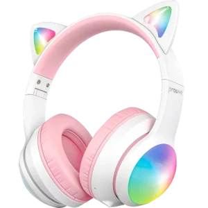 Casti Wireless Over-Ear Proove Kids LumiCat (APP), White/Pink