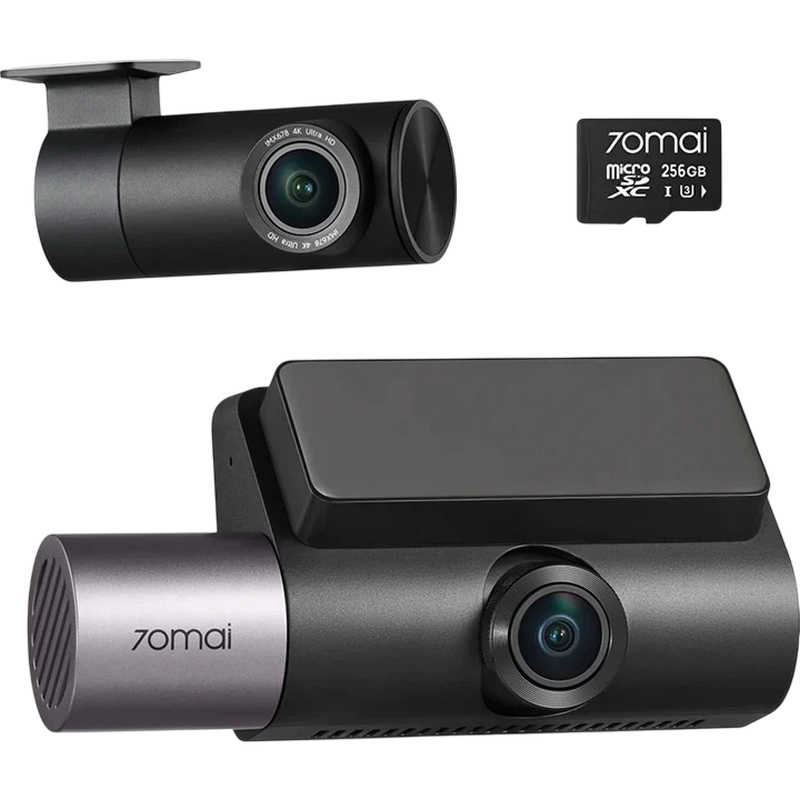 70mai Dash Cam 4K T800-2 3Channel 256GB, with Rear Cam RC24 HDR, Black