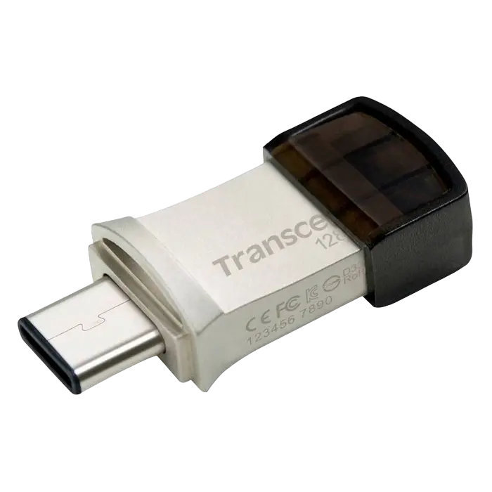 128GB USB3.1/Type-C Flash Drive Transcend "JetFlash 890", Silver, Metal Case, OTG (R/W:130/30MB/s)