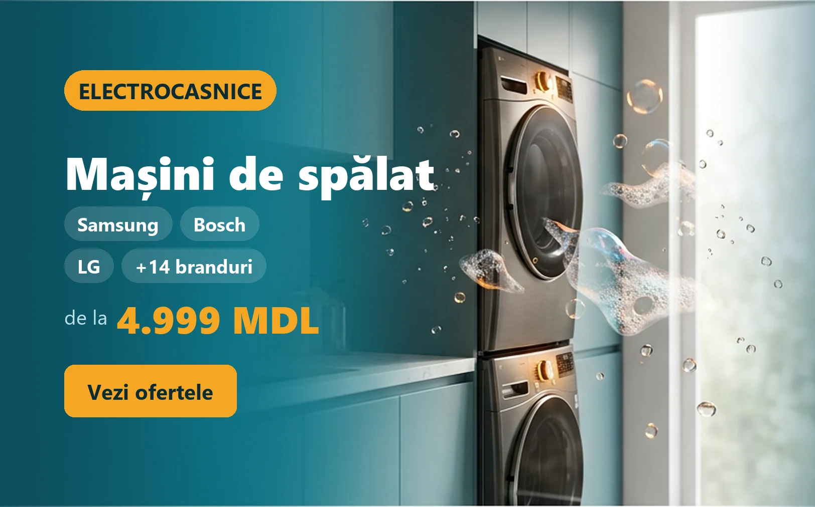 Mașini de spălat de la 4.999 MDL, 17 producători
