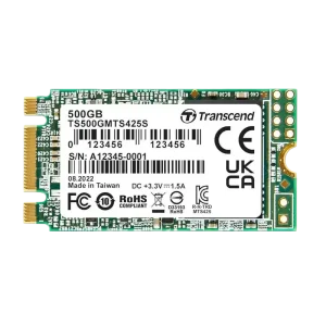 .M.2 SATA SSD  500GB Transcend "TS500GMTS425S" [42mm, R/W:530/480MB/s, 50K/75K IOPS, 180 TBW, 3DTLC]