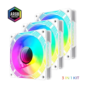 PC Case Fan GAMEMAX KF300 WH, 3xARGB Fan Kit, 120mm, <31.21dB, 800-1600RPM, Remote+ Hub, White