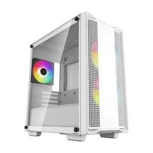 DEEPCOOL ”CC360 WH ARGB” Micro-ATX Case, with Side-Window (Tempered Glass SidePanel) Magnetic, without PSU, Pre-installed: Rear 1x120mm ARGB fan, Front: 2x120mm ARGB fans, Magnetic Dust filters, Quick-release SSD mounting,2x3.5” Bays/3x2.5” Bays, 1xUSB3.0, 1xUSB2.0, 1xAudio, LED Button, White